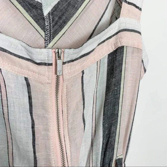 Vince Camuto Pastel Striped 100% Linen Cropped Wide Leg Jumpsuit Size Medium - Picture 11 of 15